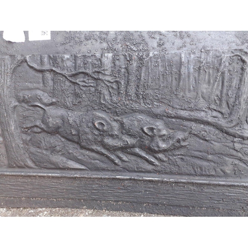 467 - A vintage FRENCH Cast Iron Fireback featuring WILD BOAR measuring 39cm x 33cm together with a modern... 