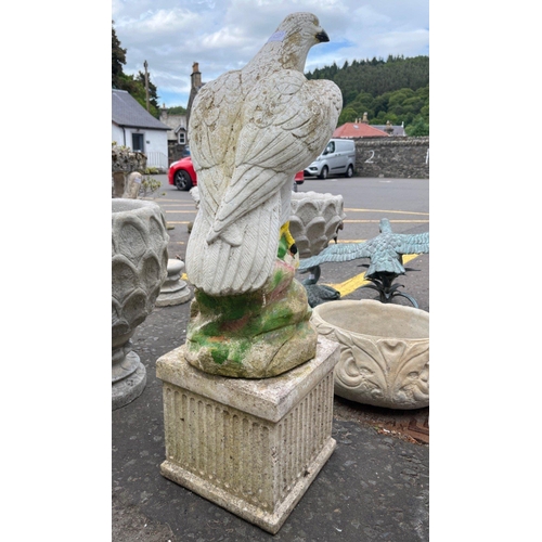 468 - IMPRESSIVE!! A perched garden GOLDEN EAGLE on a stone effect plinth - total combined height 86cm x 2... 