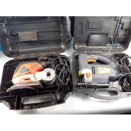 525 - A substantial collection of handyman power tools with tool box, to include:  Earlex HG2000 heat gun ... 