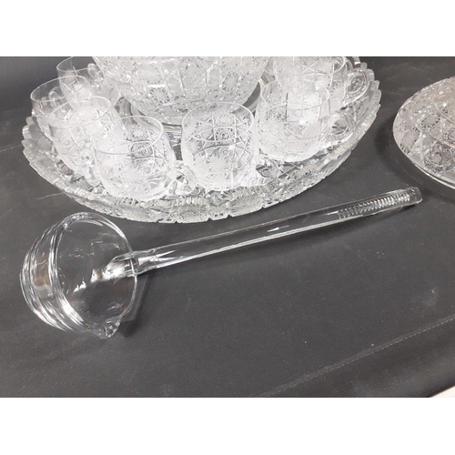 640 - MAGNIFICENT! crystal punch bowl set with twelve glasses on crystal stand / tray complete with matchi... 