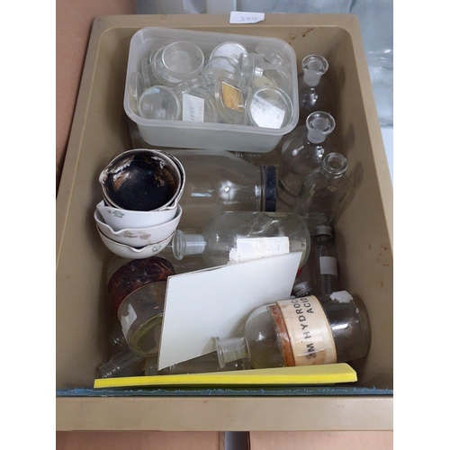 668 - APOTHECARY LOT!
A large amount of CHEMIST equipment 6 BOXES in total including several pairs of safe... 