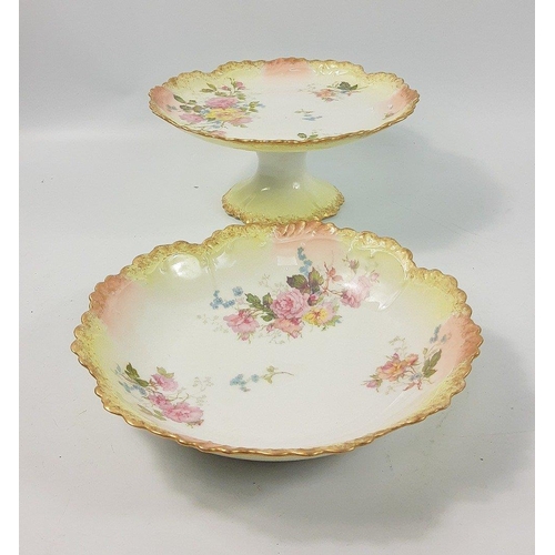 698 - LIMOGES Porcelain by G D & Cie.  Attractive blush floral pattern.  Lot to include Cake Stand 22c... 