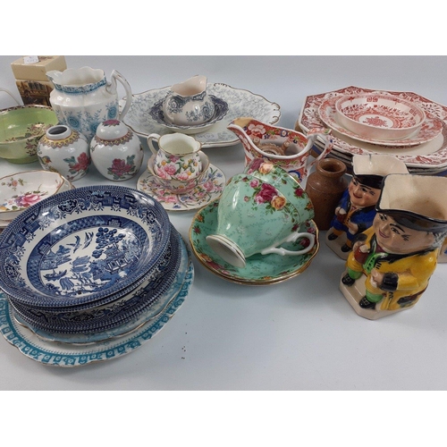 720 - A QUALITY mixed box with mostly 19th century ceramics to include Royal Albert Old Country Roses Pepp... 