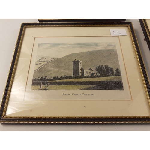 756 - 4 small framed prints of local views including a MAP OF THE COUNTY OF PEEBLES#332