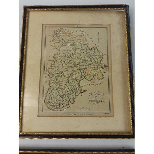 756 - 4 small framed prints of local views including a MAP OF THE COUNTY OF PEEBLES#332