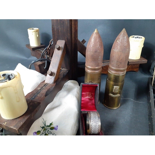 824 - Mixed lot to include wooden chandelier, box containing calligraphy supplies, a vintage ZIPPO lighter... 