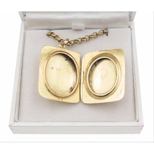 12 - A 10kt stamped yellow gold locket and a 9ct stamped yellow gold chain - total weight combined 13.87g... 