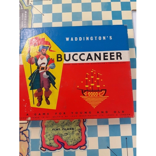 253 - Vintage board games to include Waddington's BUCCANEER (1958), CLUEDO (1947), Pepys Series HOUSING DR... 