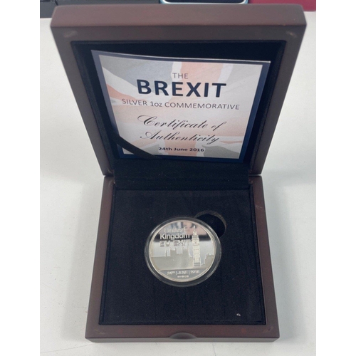 26 - A Brexit silver 1oz commemorative coin, a 2013 $20 fine silver autumn bliss, 2015 $20 fine silver su... 