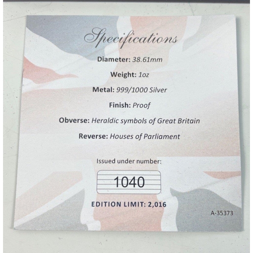 26 - A Brexit silver 1oz commemorative coin, a 2013 $20 fine silver autumn bliss, 2015 $20 fine silver su... 