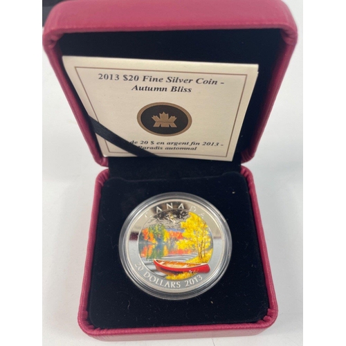 26 - A Brexit silver 1oz commemorative coin, a 2013 $20 fine silver autumn bliss, 2015 $20 fine silver su... 