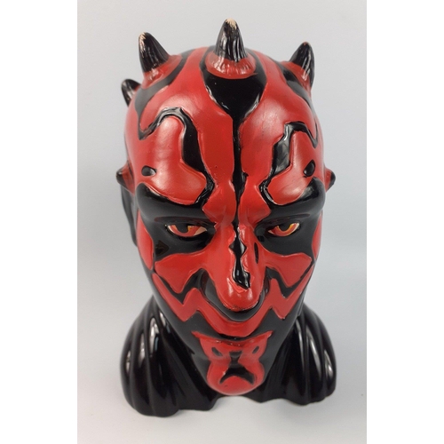 322 - STAR WARS DARTH MAUL life-like ceramic savings bank with removable plastic insert via the base to 'g... 