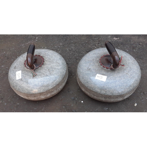 377 - A pair of highly collectable antique AILSA CRAIG curling stones complete with original brass handles... 