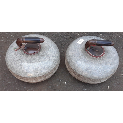 377 - A pair of highly collectable antique AILSA CRAIG curling stones complete with original brass handles... 