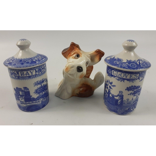 400 - A collection of ornaments to include a SYLVAC dog (9cm tall), 2 SPODE spice jars - Cloves and Bay, T... 