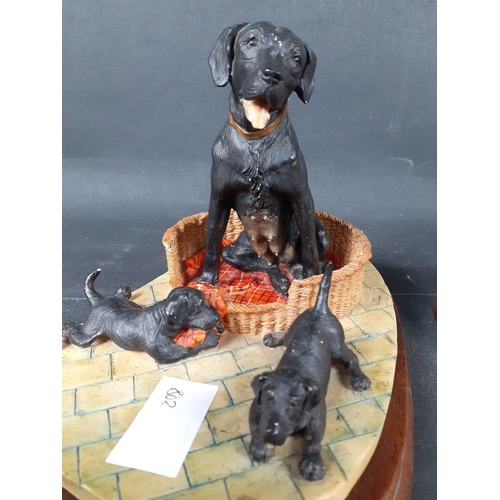 404 - BORDER FINE ARTS to include a black Labrador with pups by D GEENTY (1981), a MAIRI LAING HUNT family... 