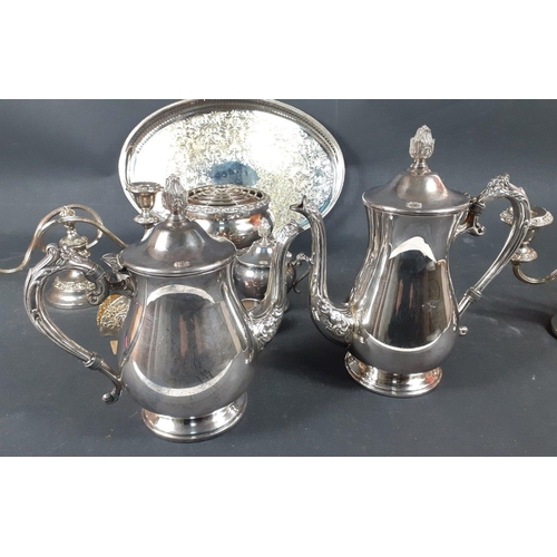 61 - A collection of white metalware to include a matching service of coffee pot (25cm high),  teapot (23... 