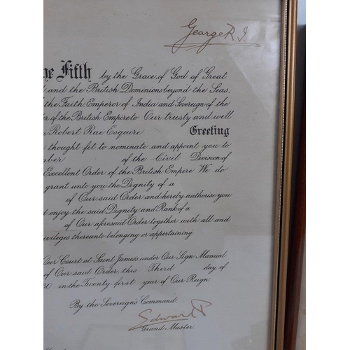 68 - A boxed MBE with presentation certificate signed by TWO KINGS George V and his son the future Edward... 