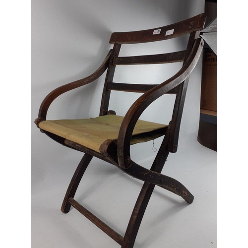 70 - An antique wooden and canvas CAMPAIGN STYLE FOLDING CHAIR stands 80x40cm approx#70