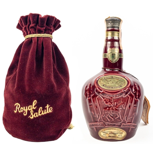 507 - ROYAL SALUTE BLENDED 21 year old in a ruby coloured Wade decanter, the decanter comes in its origina... 