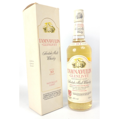 580 - A 750ml bottle of 40% vol TAMNAVULIN GLENLIVET aged 10 year malt, the bottle has an inscription to t... 