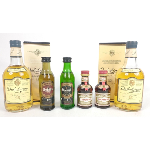 671 - A small collection of miniatures to include 2 of 20cl boxed bottles of DALWHINNIE 15 year old single... 