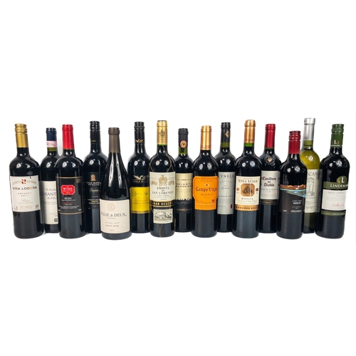 688 - Fifteen assorted bottles of wine, mainly red, to include a 2005 SHIRAZ 75cl, a New Zealand MERLOT 20... 