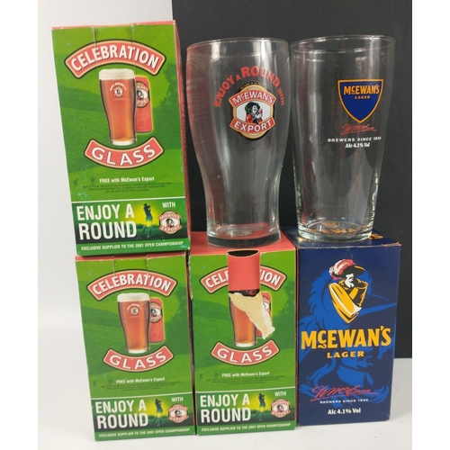 725 - PRESENTATION MCEWANS EXPORT Pint size glass ‘ ENJOY A ROUND' x 3qty and also a MCEWANS LAGER P... 