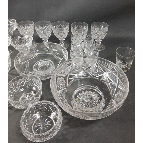 107 - A box of mixed crystal and glassware to include three EDINBURGH crystal bowls (1 with slight chip to... 