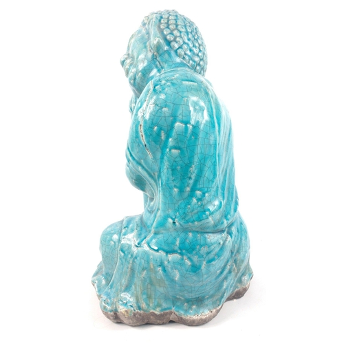 119 - FABULOUS PATINA turquoise-blue crackle glaze stone ware oriental SLEEPING BUDDAH statue of substanti... 