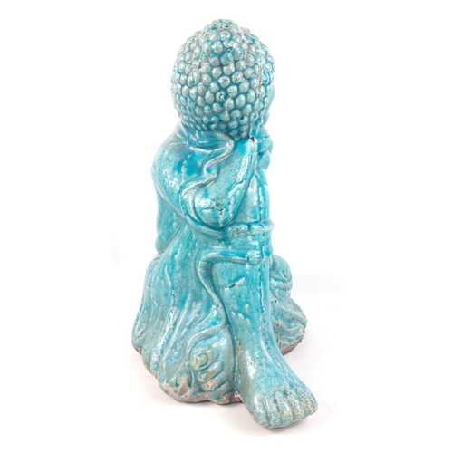 119 - FABULOUS PATINA turquoise-blue crackle glaze stone ware oriental SLEEPING BUDDAH statue of substanti... 