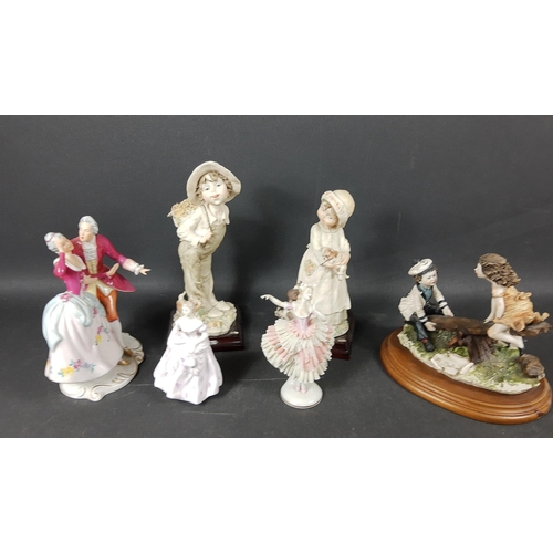 126 - A mixed box of ceramics to include an UNTER WEISS BACH ballerina (damage to her dress), Karen by COA... 