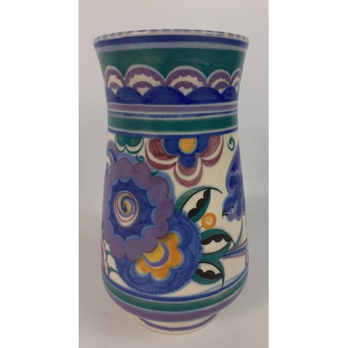 128 - A vintage POOLE POTTERY 22cm tall vase in the BLUE BIRD pattern , the vase has a number of hairline ... 