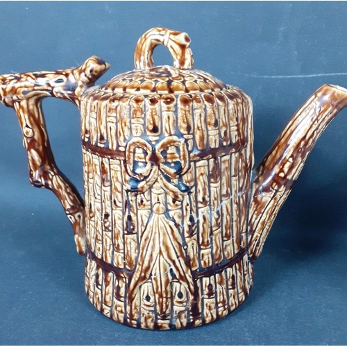 132 - Two Vintage teapots , treacle glazed BELFIELD of PRESTONPANS with repair to spout and a SCOTTISH POT... 