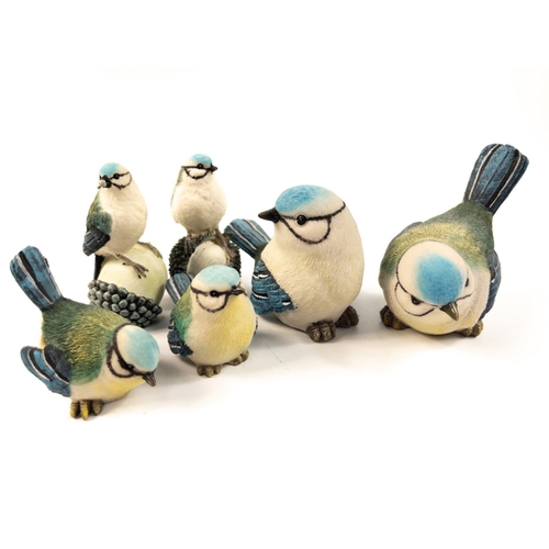 147 - SHUDEHILL giftware Blue Tits Giftware family. Six ornaments in total largest standing 7cm high.  All... 