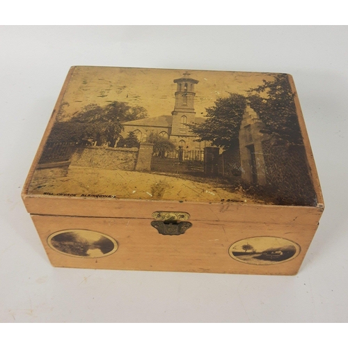 162 - A MAUCHLINE box with a picture of Hill Church, Blairgowrie on the lid size 17x13x8cm,#173