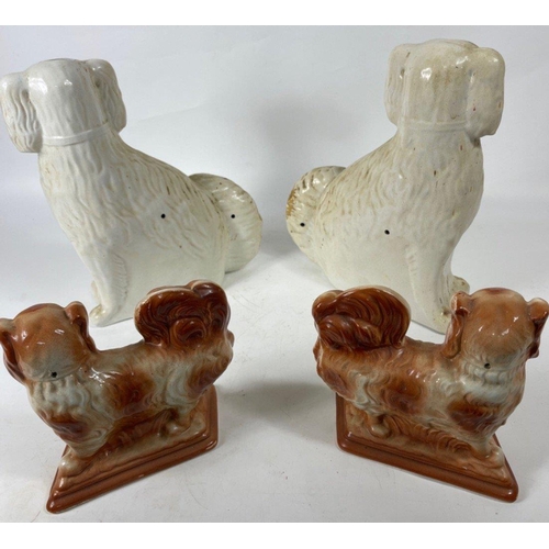 173 - A pair of Victorian STAFFORDSHIRE mantelpiece Pekingese Wally Dugs each 20x20cm approx, and a pair o... 