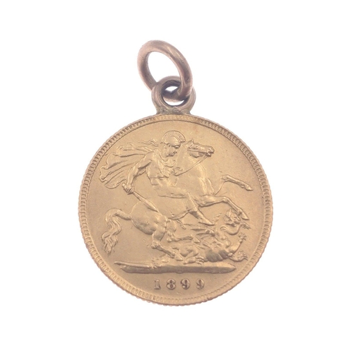 18 - An 1899 Gold Half Sovereign with soldered link to be worn with a chain - gross weight 4.32g#18