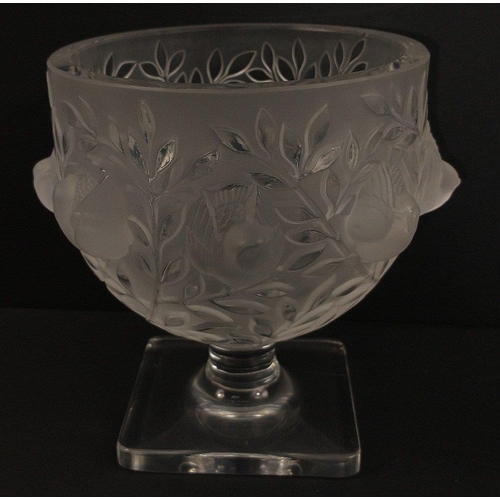 185 - LALIQUE ( signed to the base) raised footed bowl with wild birds and flora decoration#196