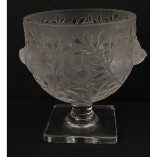 185 - LALIQUE ( signed to the base) raised footed bowl with wild birds and flora decoration#196