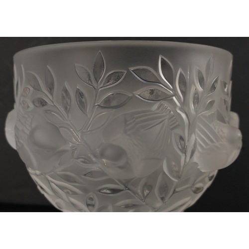 185 - LALIQUE ( signed to the base) raised footed bowl with wild birds and flora decoration#196