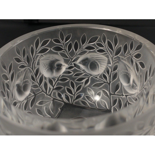 185 - LALIQUE ( signed to the base) raised footed bowl with wild birds and flora decoration#196