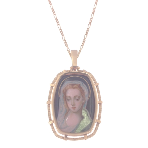 18D - 18ct jeweller tested with Spanish Hallmarks El Greco inspired pendant with 18k stamped yellow gold c... 