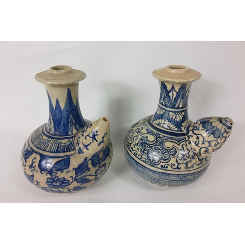 194 - Two vintage Oriental blue and white sake jugs with crackle glazing standing approx 19cm high#205