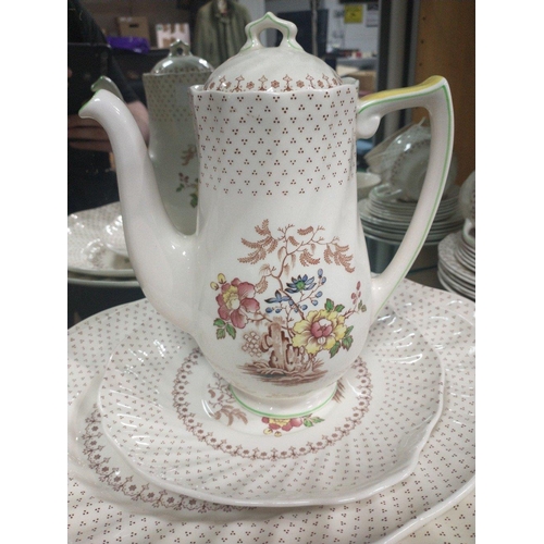 204 - A vintage ROYAL DOULTON part dinner and tea service in the GRANTHAM pattern D5477 to include a coffe... 