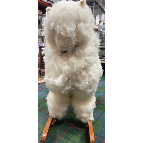 220 - Variation on a theme - a super large rocking sheep, fully covered in wool standing approx 80cm high#... 