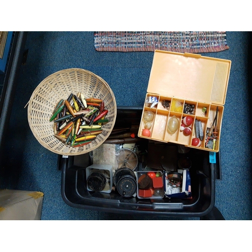 236 - A large box of fishing paraphernalia including reels, hooks, floats etc#247