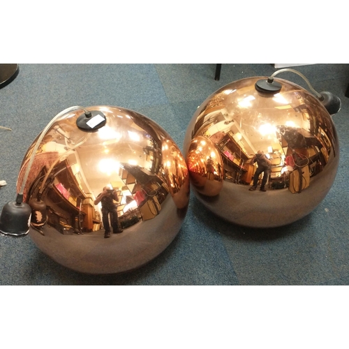 284 - A pair of large copper effect plastic pendant light fittings.  Each a substantial 40cm tall.  with f... 