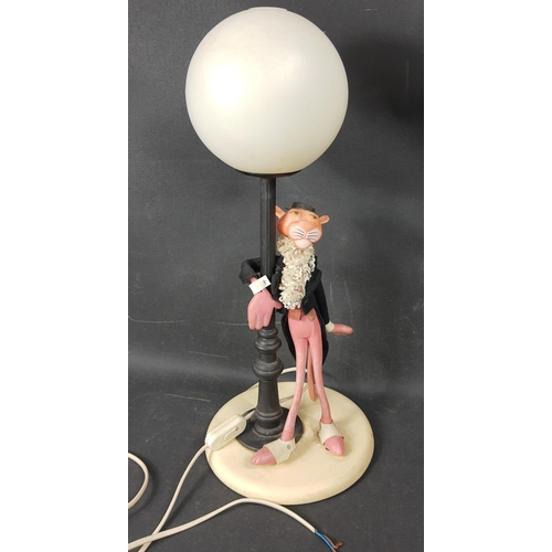 285 - A vintage 1970s PINK PANTHER table lamp with shade, top hat missing, stands approx 50cm tall#295