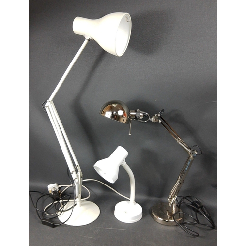 292 - Three versatile lamps to include a cream coloured anglepoise lamp extending to approx 85cm (slight d... 